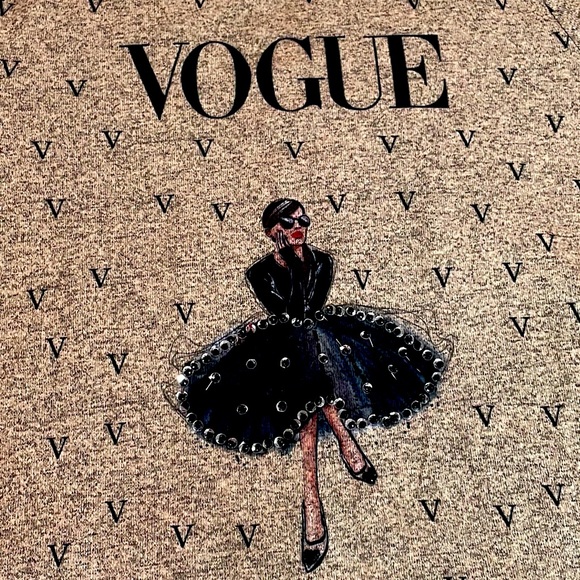 Sand and grey heather VOGUE sequin V lightweight long sleeve sweater sweatshirt - Picture 3 of 10